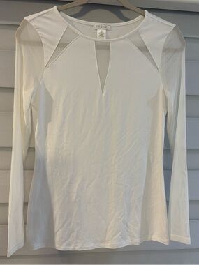 Cache White Long-Sleeve Top with Sheer Inset and V-Keyhole